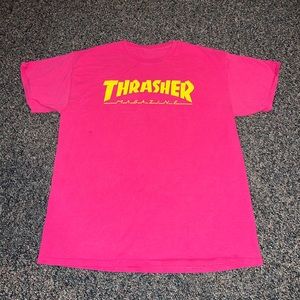 Pink and yellow thrasher magazine tee